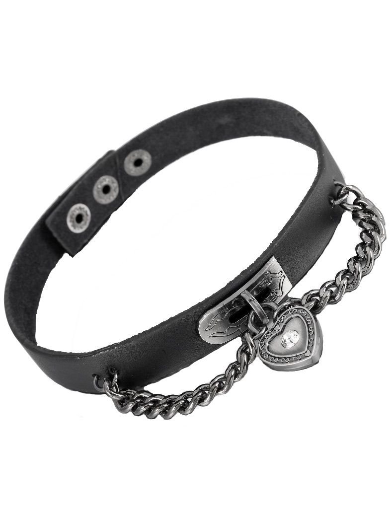 Leder Choker Halsband Herz mit Kette