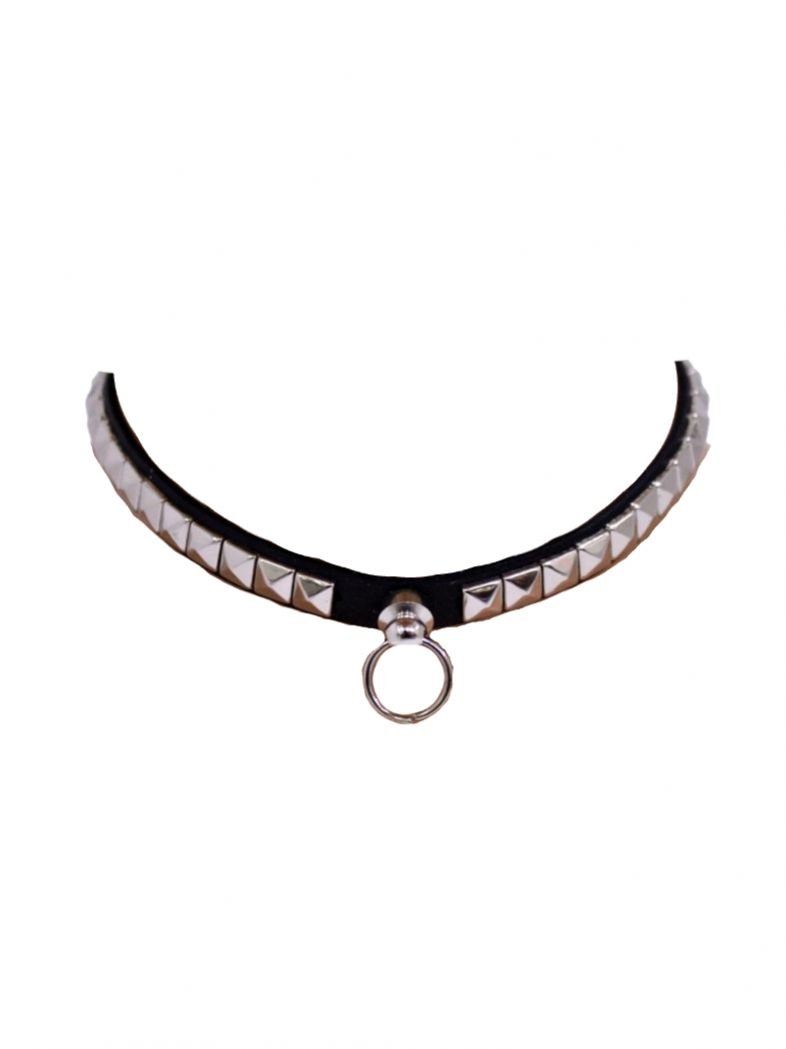 Leder Choker Halsband Pyramidennieten Ring