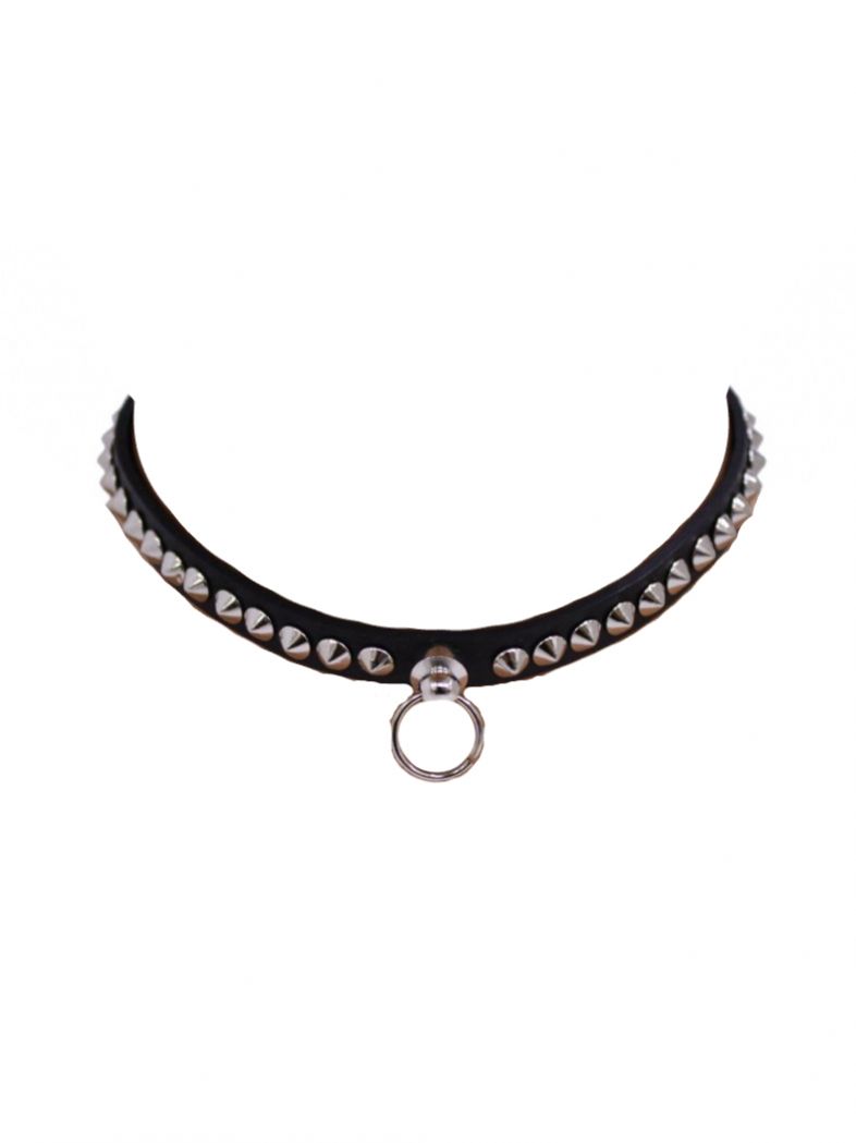 Leder Choker Halsband Spitznieten und Ring