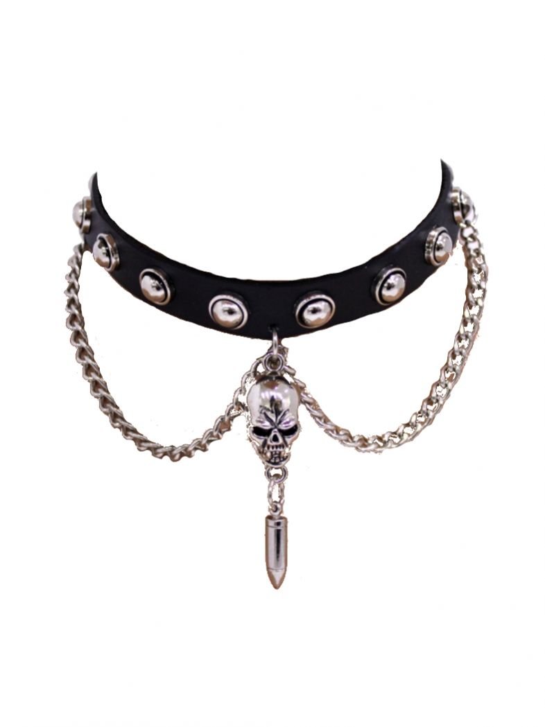Leder Choker Halsband Patrone mit Kette