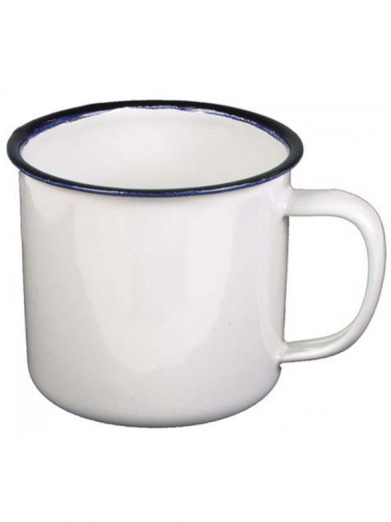 Emaille Tasse weiß blau 300ml