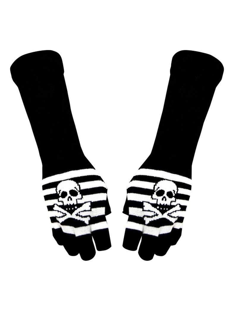 Fingerlose Stulpenhandschuhe schwarz weiß Pirat