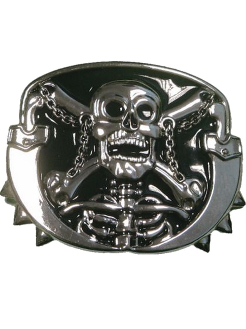 Gürtelschnalle Skull mit Schwerter und Ketten