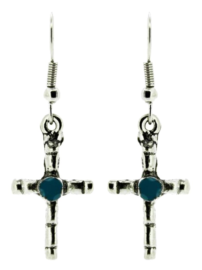 Ohrring Crucifix mit Stein blau