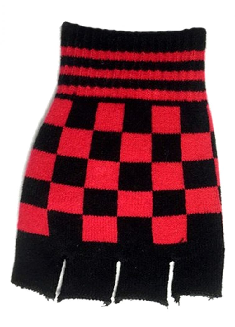 Fingerlose Handschuhe schwarz rot kariert