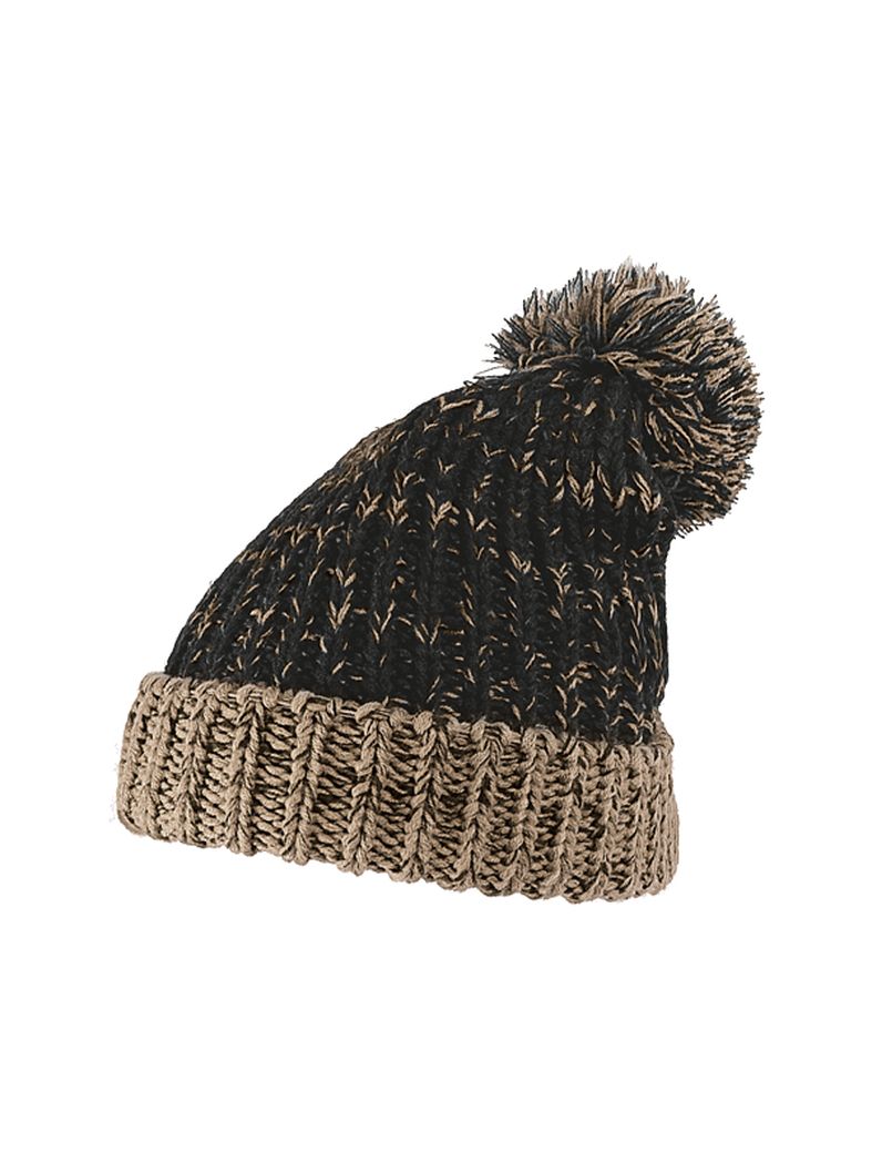 Slouch Long Winter Mütze braun beige Bommel