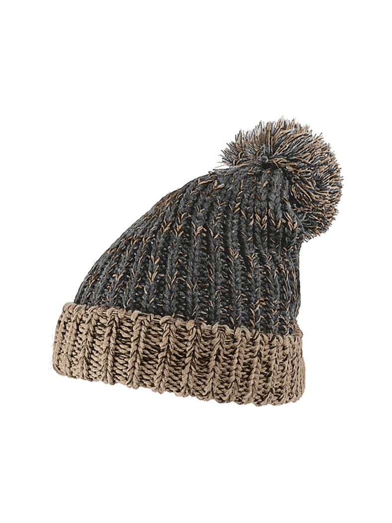 Slouch Long Winter Mütze beige grau Bommel