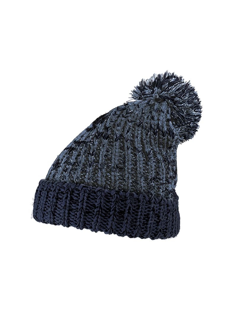 Slouch Long Winter Mütze blau Bommel
