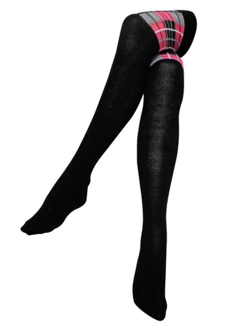 Overknees Grau & Pink karierte