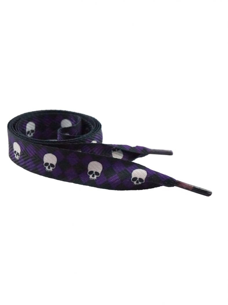 Schnürsenkel skull Karo lila breit