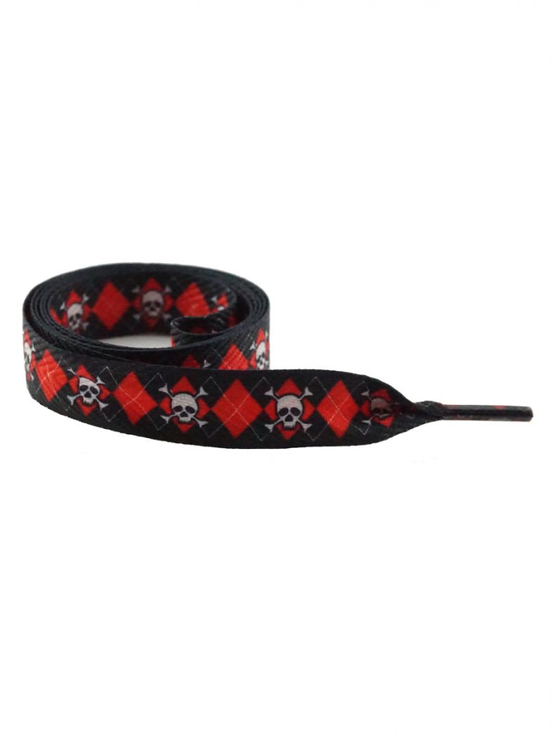 Schnürsenkel Skull Karo schwarz rot breit