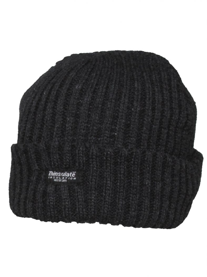 Rollmütze grob gestrickt schwarz gefüttert