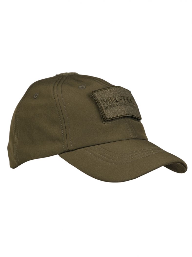 Softshell Baseball Cap oliv mit Klett