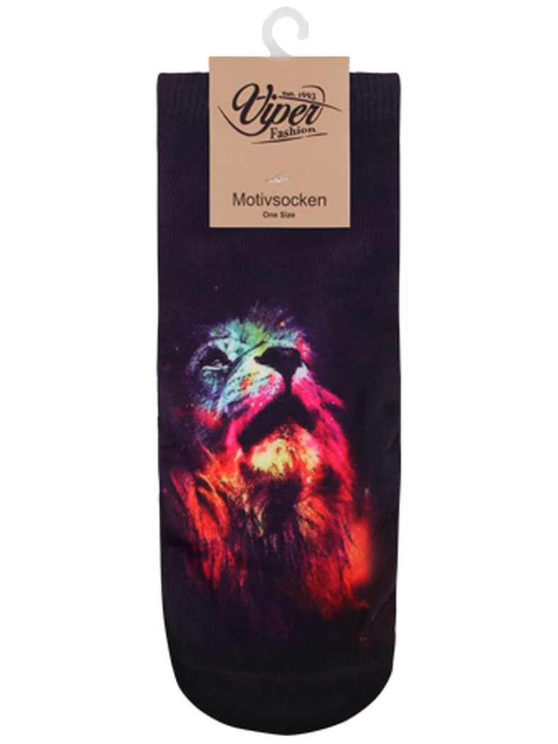 Sneaker Socken bedruckt Löwe bunt