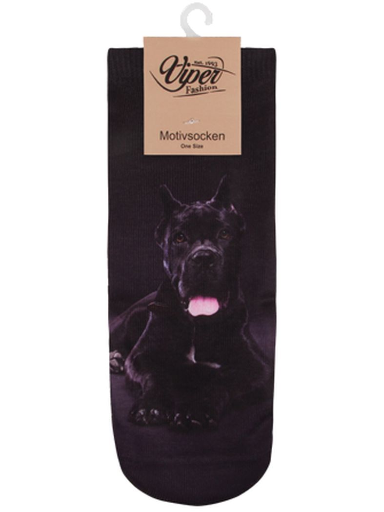 Sneaker Socken bedruckt Hund schwarz