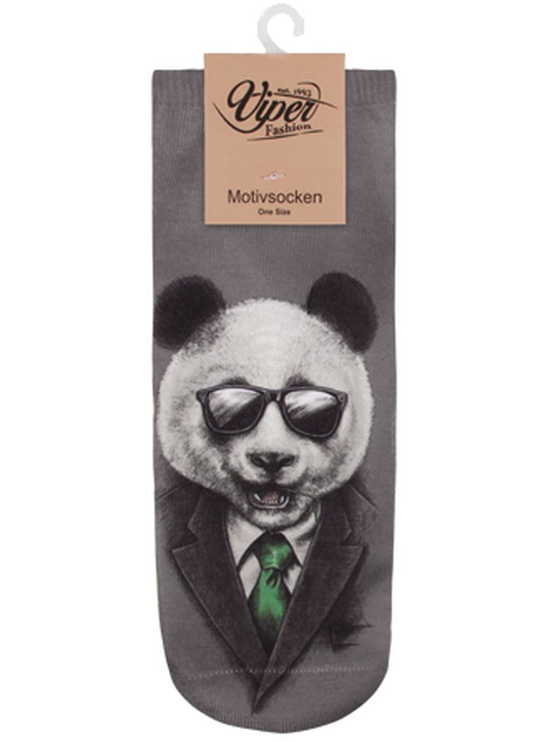 Sneaker Socken bedruckt Panda in Black