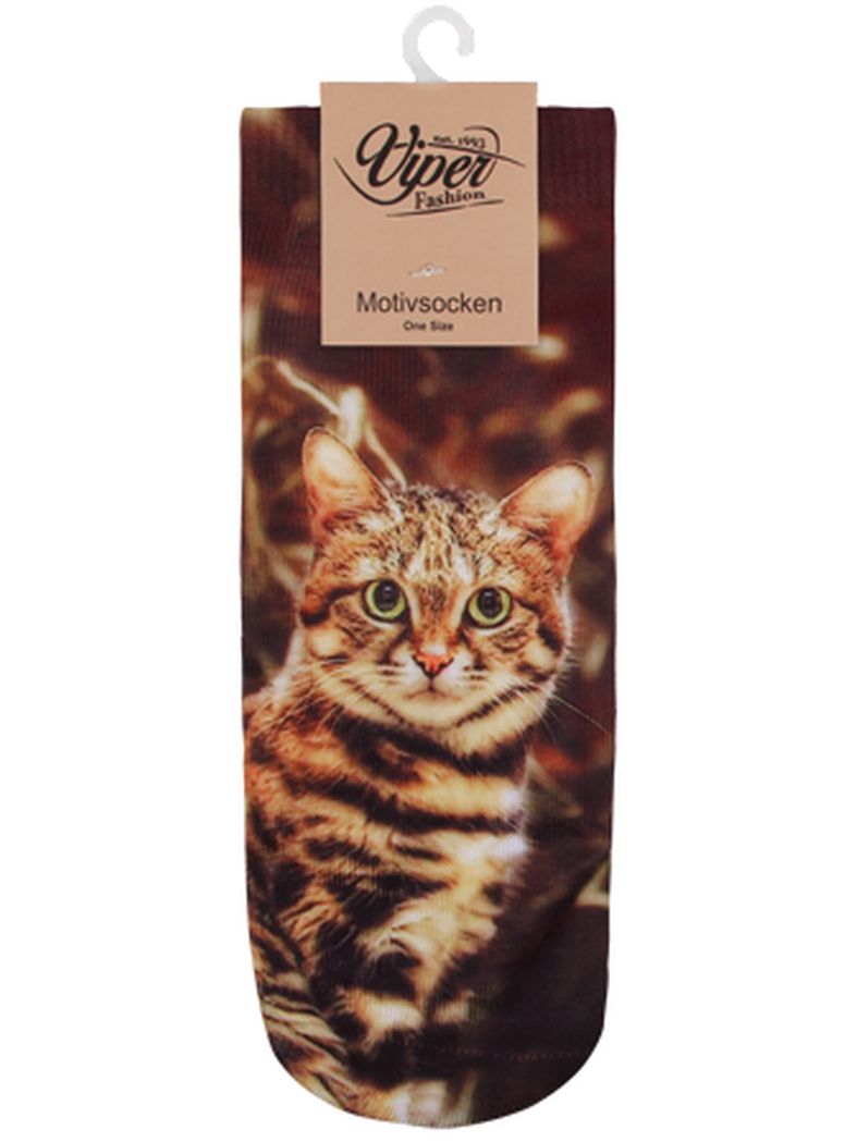 Sneaker Socken bedruckt Katze bunt