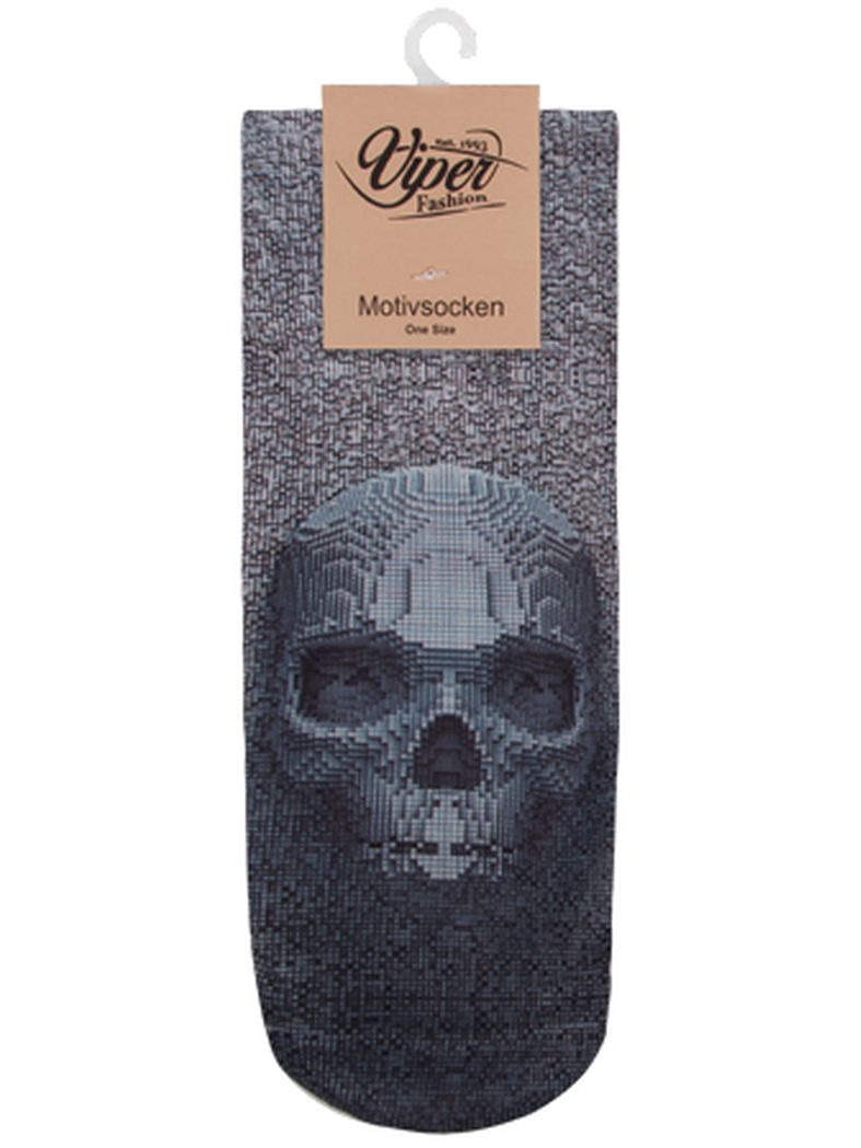 Sneaker Socken bedruckt Skull schwarz weiß