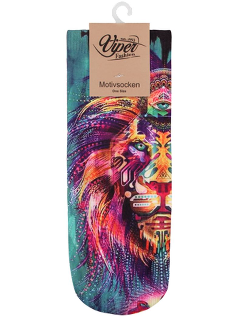 Sneaker Socken bedruckt Löwenkopf bunt