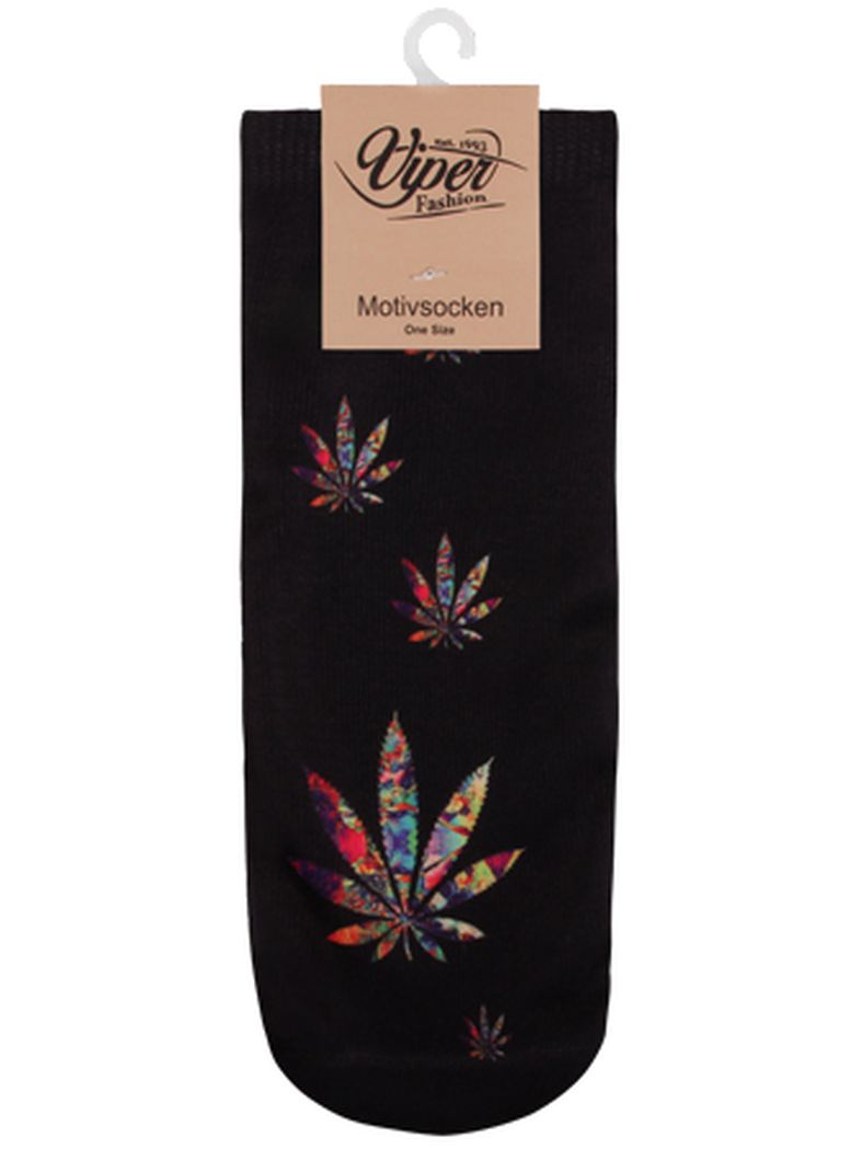 Sneaker Socken bedruckt Hanf schwarz