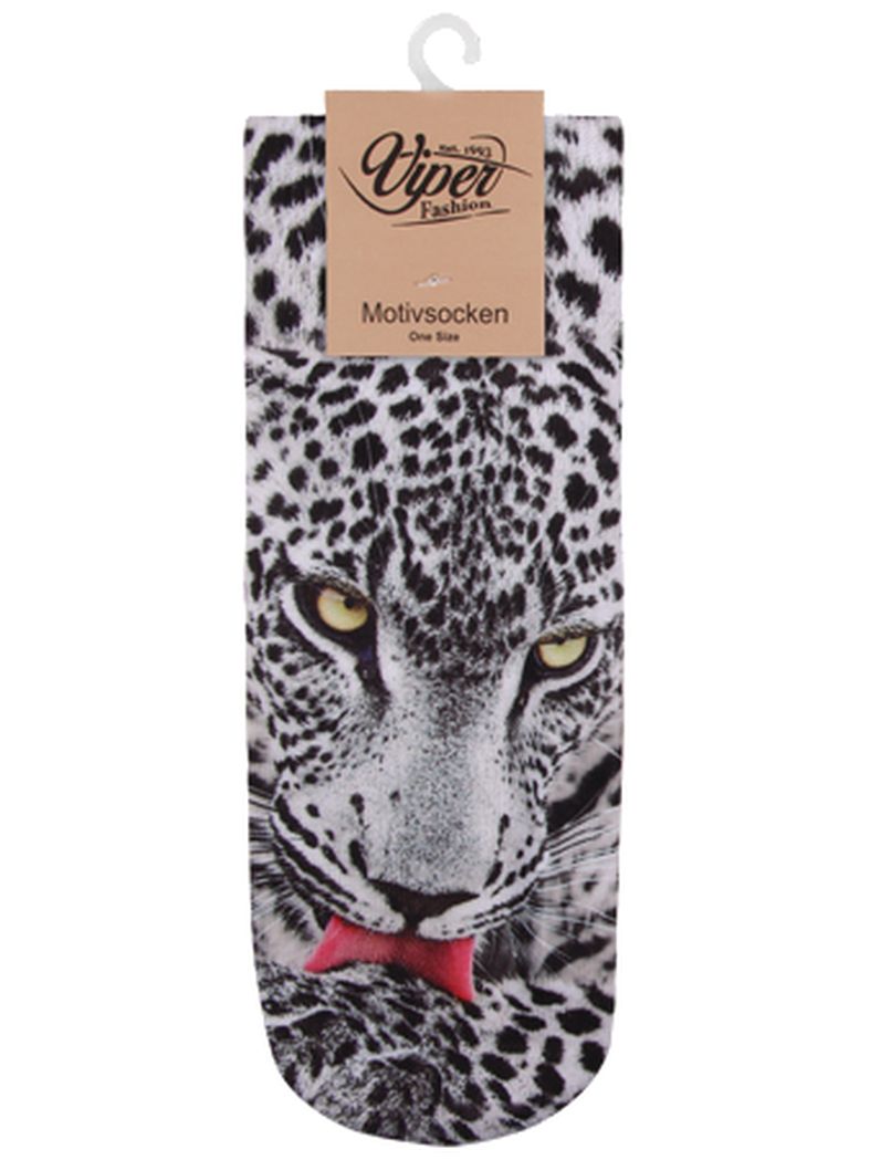Sneaker Socken bedruckt Gepard weiß