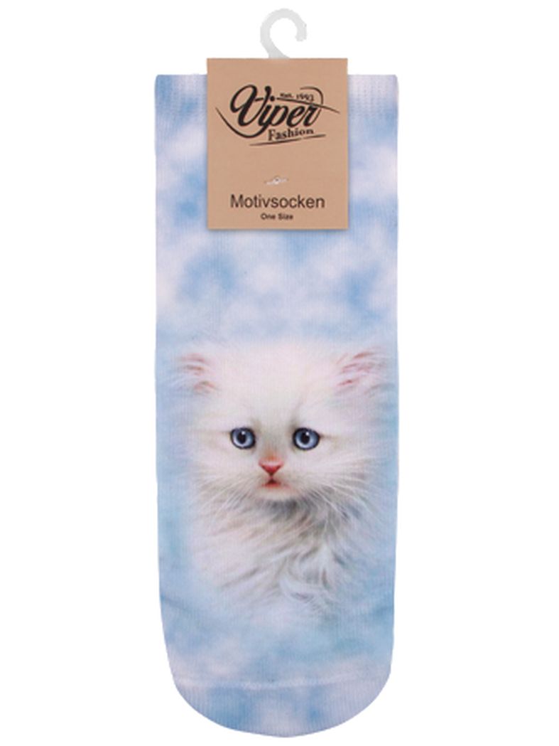 Sneaker Socken bedruckt Katzenbaby weiß