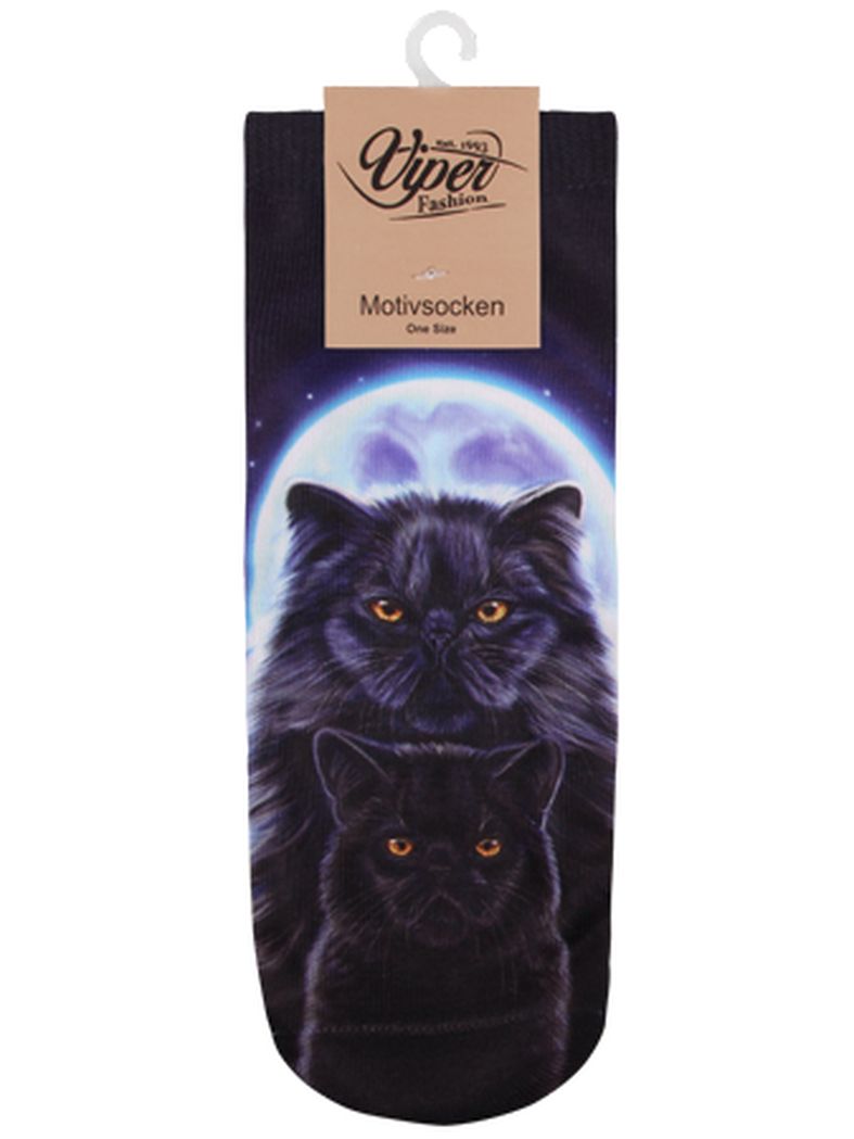Sneaker Socken bedruckt 2 schwarze Katzen