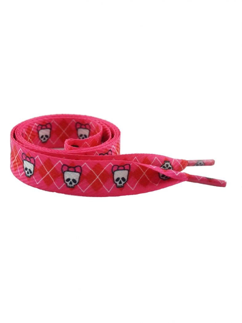 Schnürsenkel Skull Girl rosa und rot breit