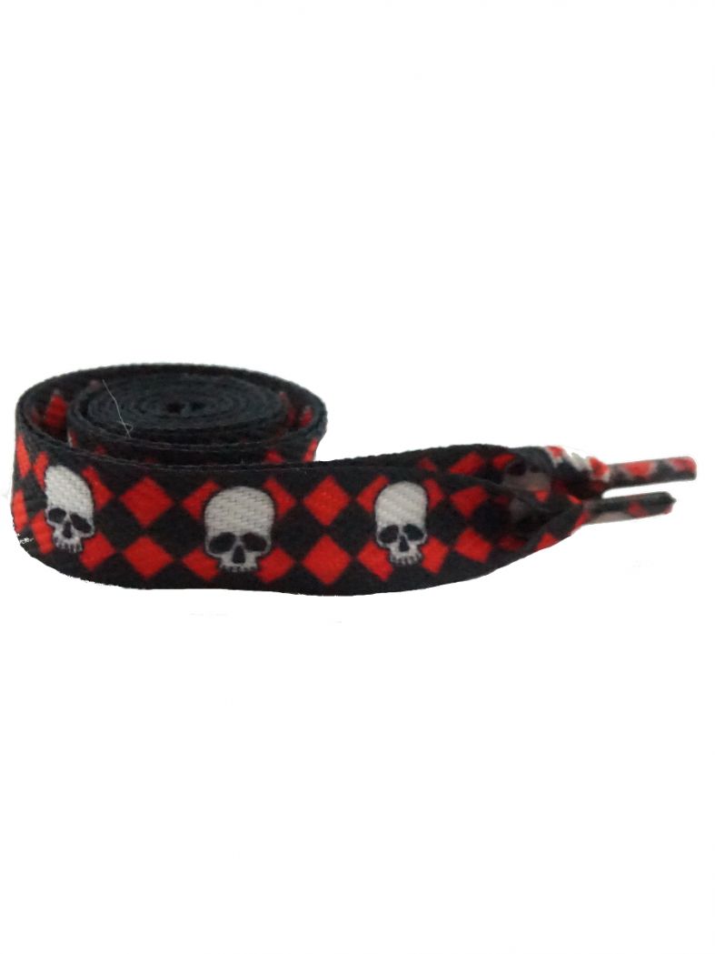Schnürsenkel Skulls Karos schwarz rot breit