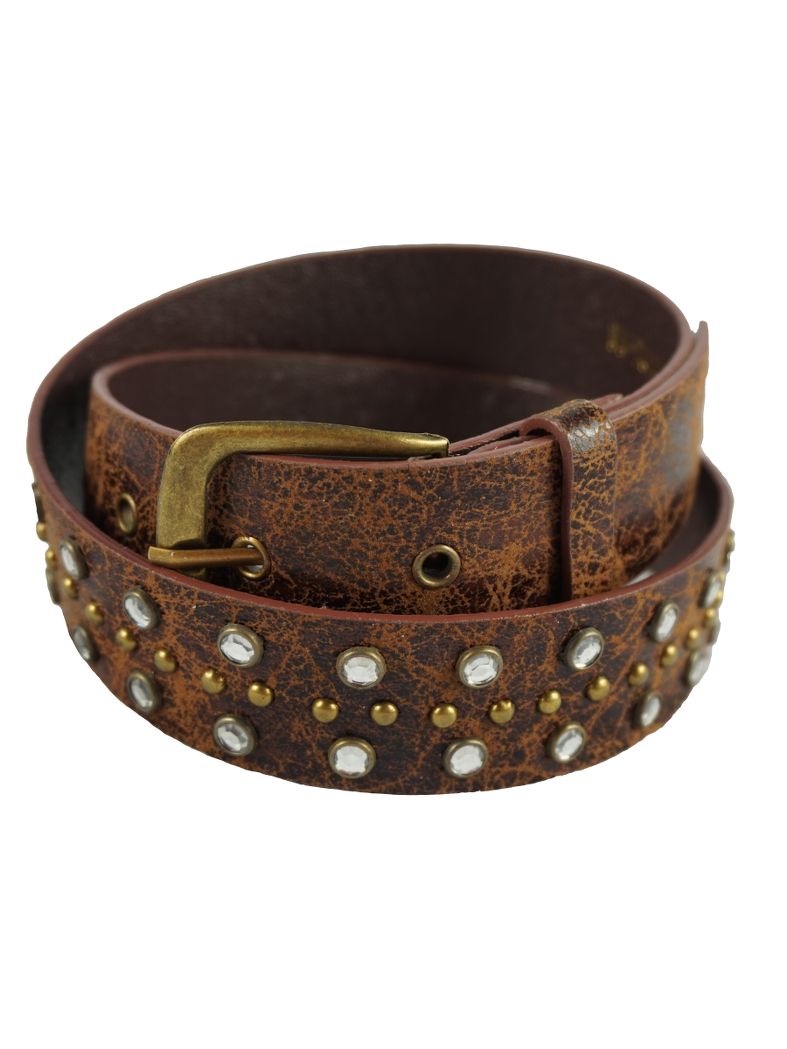 Gürtel mit Strass Steinchen und Nieten braun