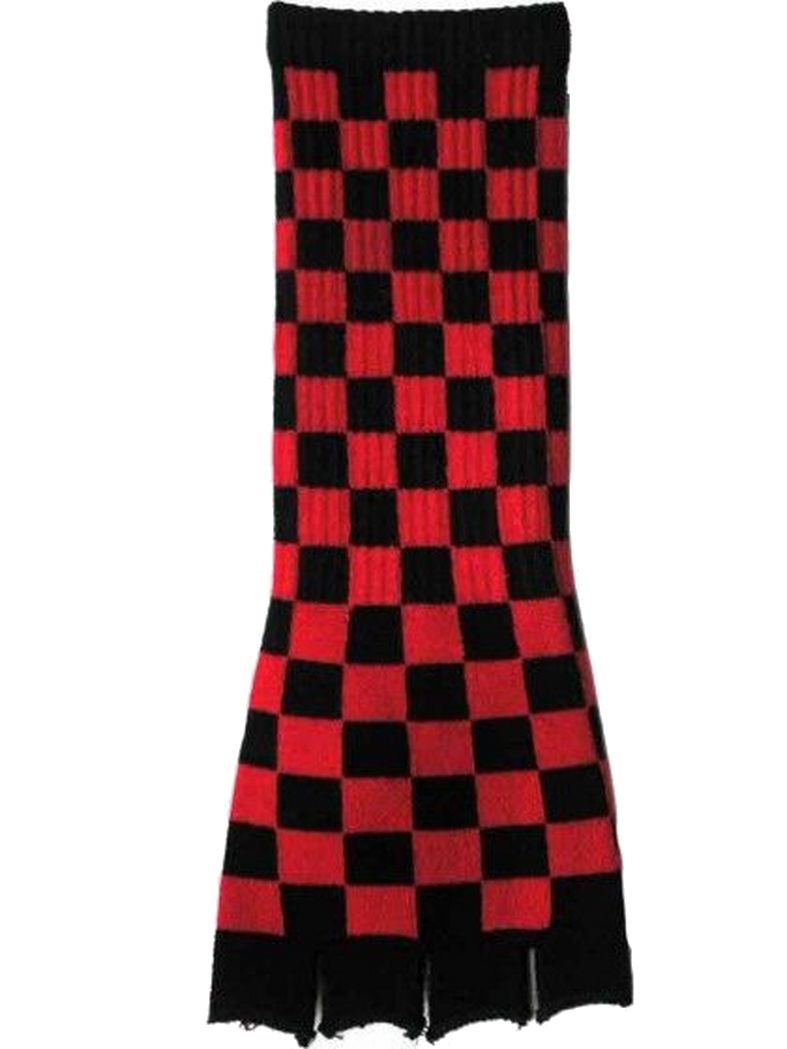 Fingerlose Stulpenhandschuhe schwarz rot kariert