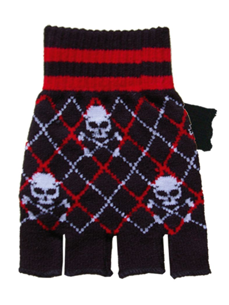 Fingerlose Handschuhe Skull schwarz rot