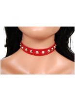Leder Halsband Spitznieten rot
