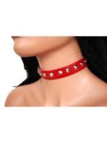 Leder Halsband Spitznieten rot
