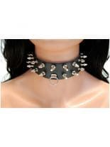 Leder Halsband Kegelnieten 2 reihig