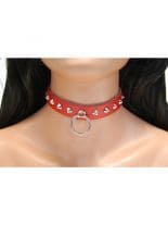 Leder Halsband rot Spitznieten