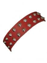 Leder Halsband Spitznieten 2 reihig rot