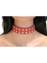 Leder Halsband Spitznieten 2 reihig rot