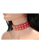 Leder Halsband Spitznieten 2 reihig rot