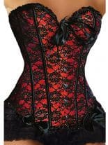 Corsage mit Spitzenbesatz mit Muster schwarz rot