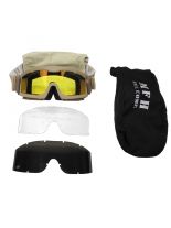 Deluxe Schutzbrille Airsoft beige mit 2 Ersatzgläser