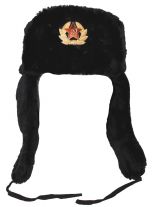 Russische Wintermütze schwarz mit Abzeichen