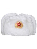 Russische Wintermütze weiß mit Abzeichen