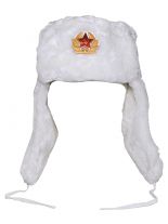 Russische Wintermütze weiß mit Abzeichen