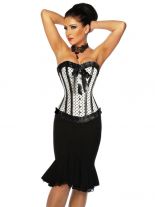 Rockabilly-Corsage weiß mit schwarzer Schleife