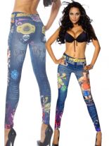 Leggings blau mit bunten Motiven