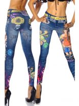 Leggings blau mit bunten Motiven