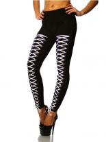 Leggings schwarz mit weißer Schnürung