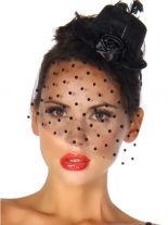 Haarschmuck Rockabilly Mini Zylinder schwarz mit Schleier