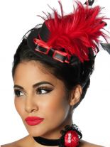 Haarschmuck Mini Melone schwarz rot mit Feder